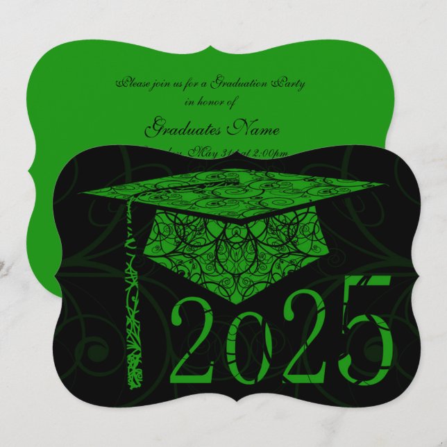 Grüne und schwarze Blütendecke 2025 Graduationspar Einladung (Vorne/Hinten)