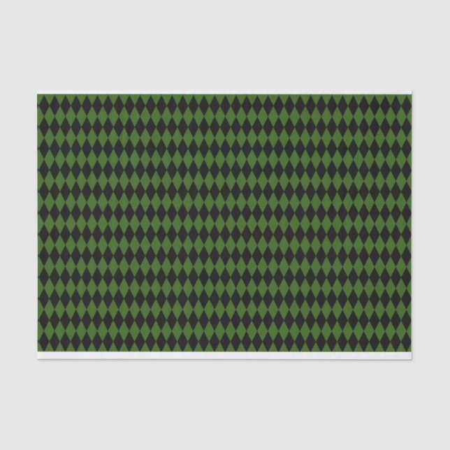 GRÜNE UND SCHWARZE DIAMOND MARDI GRAS PATTERTER SEIDENPAPIER (Vorderseite)