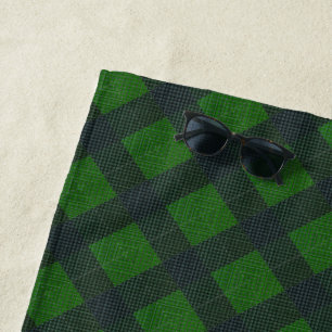 Grüne und schwarze geneigte Quadrate oder Schach Strandtuch