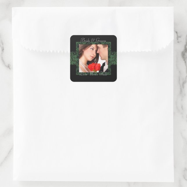 Grüne und schwarze Liebe Versage nie Foto Quadratischer Aufkleber (Tasche)