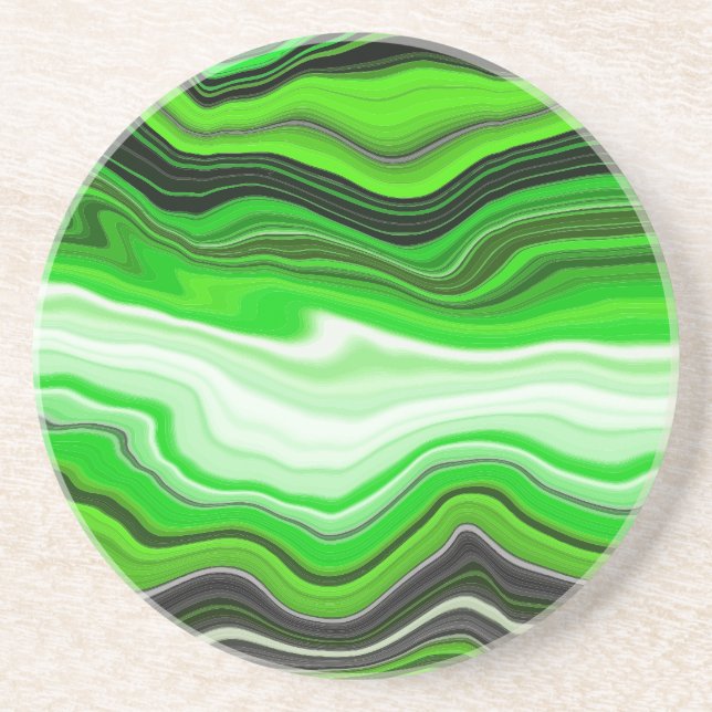 Grüne und schwarze Marmor wie gestreifte Fluid Art Getränkeuntersetzer (Vorne)