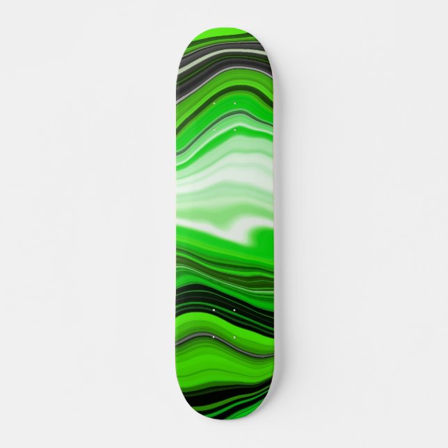 Grüne und schwarze Marmor wie gestreifte Fluid Art Skateboard (Vorne)