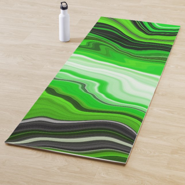 Grüne und schwarze Marmor wie gestreifte Fluid Art Yogamatte (Beispiel)