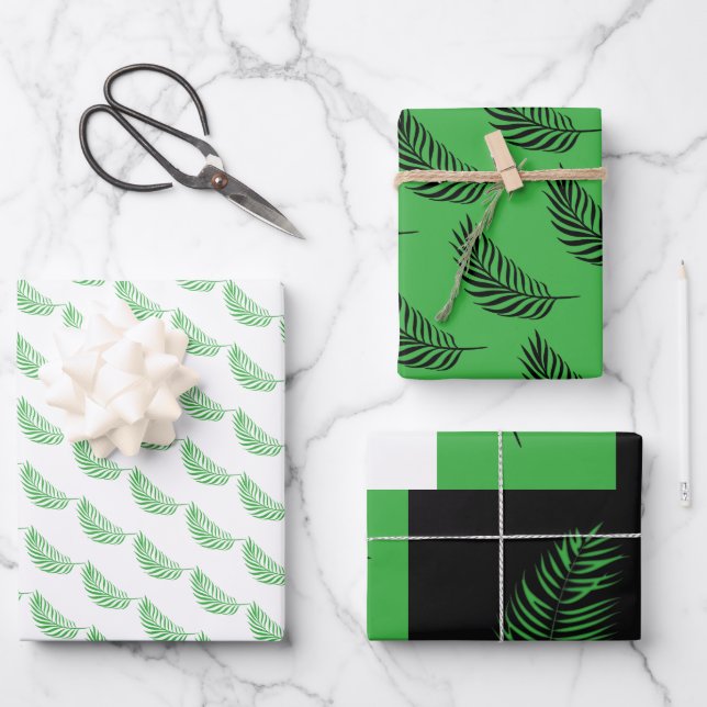 Grüne und schwarze Palme/Fern Fronten Geschenkpapier Set (Vorderseite)
