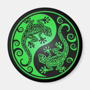 Grüne und schwarze Yin Yang Geckos Magnet