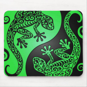 Grüne und schwarze Yin Yang Geckos Mousepad