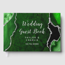 Grüne und silberne Achat-Marmor-Hochzeit Gästebuch