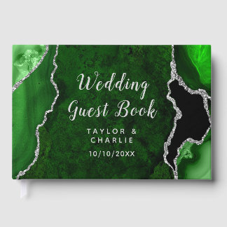 Grüne und silberne Achat-Marmor-Hochzeit Gästebuch