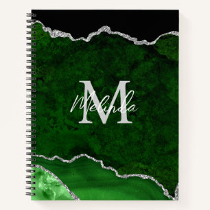 Grüne und silberne Marmor-Achat Notizbuch