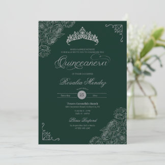 Grüne und silberne Rose Elegantes Quinceañera Einladung