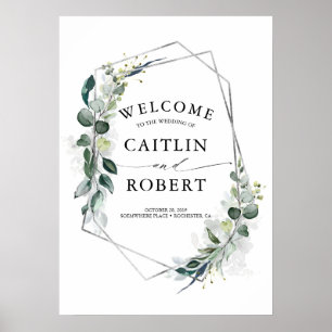 Grüne und Silver Geometric Frame Wedding Poster