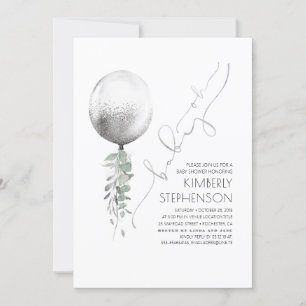 Grüne und Silver Glitzer Ballon Oh Babydusche Einladung
