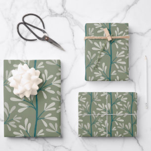 Grüne und Türkisfarbene Gartenstiele Moderne Botan Geschenkpapier Set