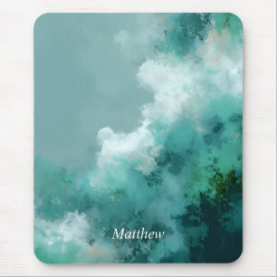 Grüne und weiße abstrakte Malerei Mousepad