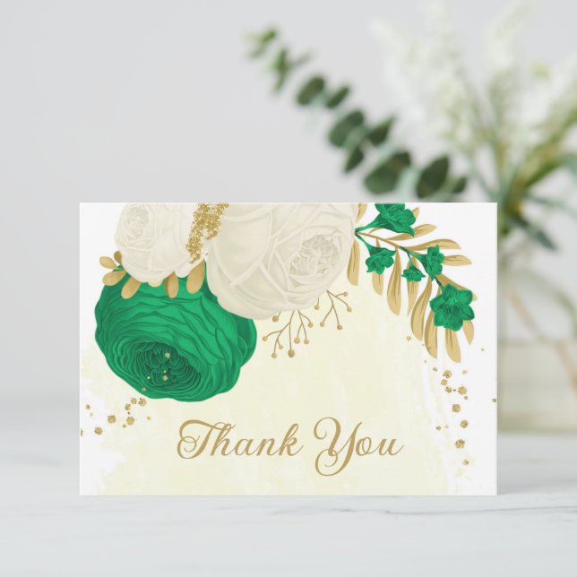 Grüne und weiße Blume, botanische Hochzeit Dankeskarte (Stehend Vorderseite)