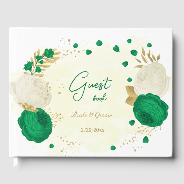 Grüne und weiße Blume, botanische Hochzeit Gästebuch (Vorderseite)