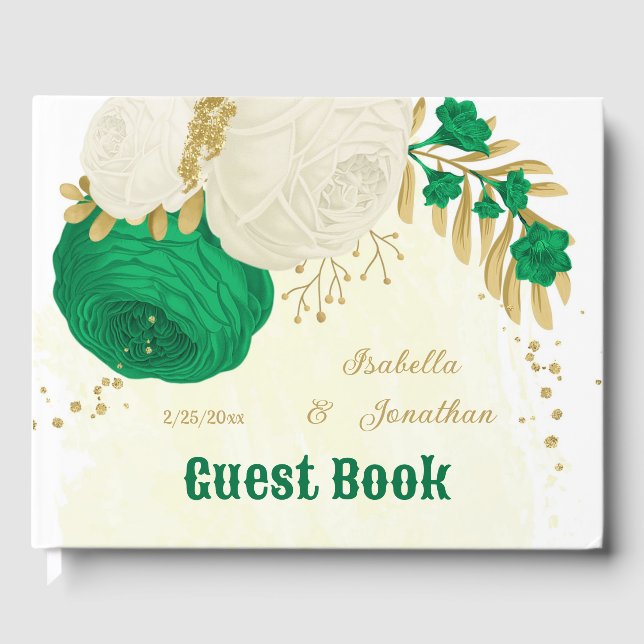 Grüne und weiße Blume, botanische Hochzeit Gästebuch (Vorderseite)
