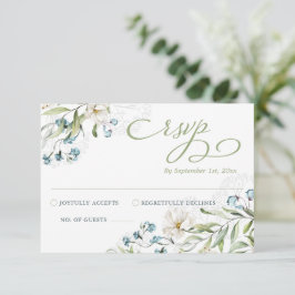 Grüne und weiße Blume Hochzeit RSVP Karte