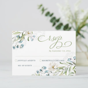 Grüne und weiße Blume Hochzeit RSVP Karte