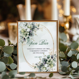 Grüne und weiße Boho-Open-Bar-Hochzeitstafel Poster