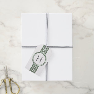 Grüne und weiße botanische Blockdruck-Hochzeit Geschenkanhänger