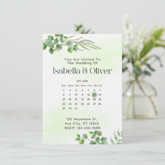 Grüne und weiße botanische Hochzeitseinladung Einladung