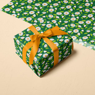 Grüne und weiße Frühlingsgänseblümchen und Weinreb Geschenkpapier