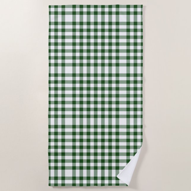 Grüne und weiße Gingham Block Kariert Beach Handtu Strandtuch (Vorderseite)