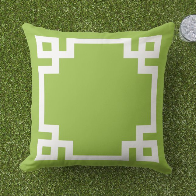 Grüne und weiße griechische Schlüsselgrenze Kissen (Gras)