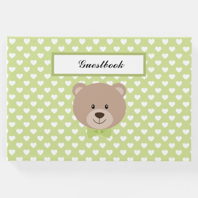 GRÜNE UND WEISSE HERZEN MIT TEDDY-BAR GÄSTEBUCH (Vorderseite)