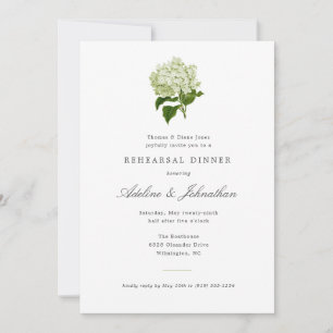 Grüne und weiße Hortensien-Elegante Probe-Dinnerpa Einladung
