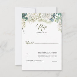 Grüne und weiße Hydrangea Wedding RSVP Karte