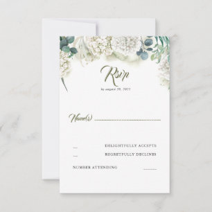 Grüne und weiße Hydrangea Wedding RSVP Karte