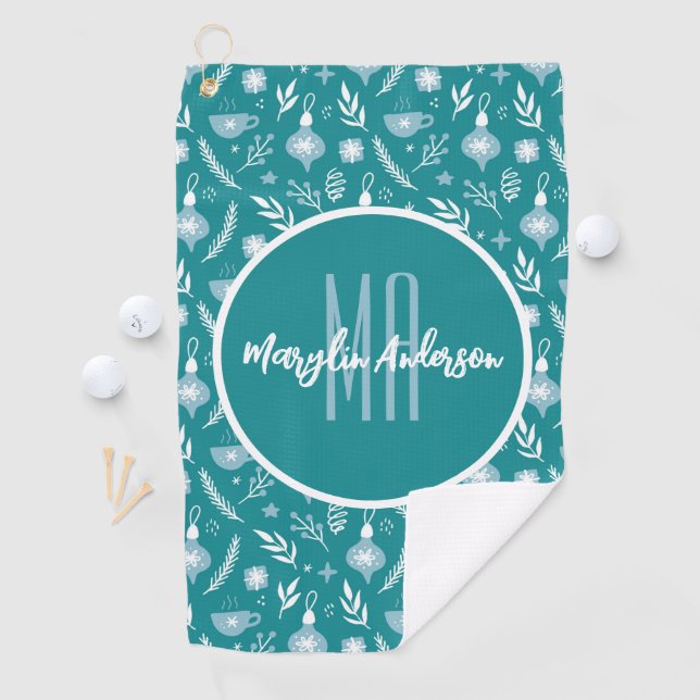 GRÜNE UND WEISSE KRISTALLORNAMENTE CUSTOM MONOGRAM GOLFHANDTUCH (Insitu)