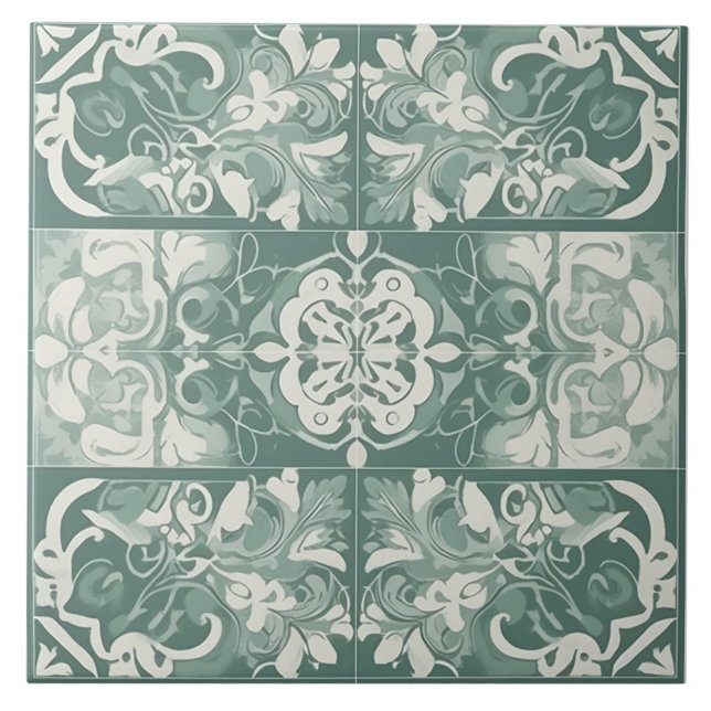 Grüne und weiße mediterrane Keramikfliese (The complete ceramic tile design. Tiles sold individually.)