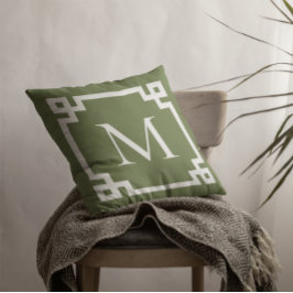 Grüne und weiße Mit Monogramm griechische Schlüsse Kissen