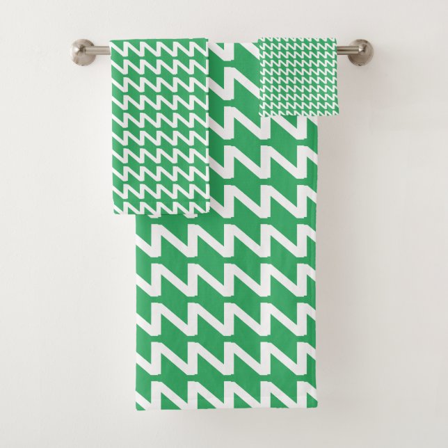 Grüne und weiße, moderne Sharp Waves Badhandtuch Set (Insitu)