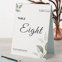 Grüne und Weiße Organische Minimalistische Hochzei Tischaufsteller
