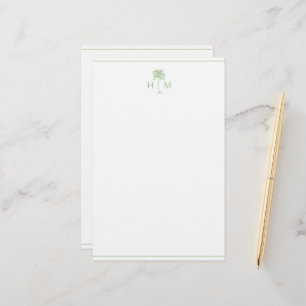 Grüne und weiße Palm-Palmetto-Baum-Monogramm Briefpapier