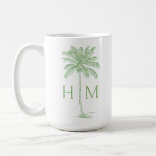 Grüne und weiße Palm-Palmetto-Baum-Monogramm Kaffeetasse