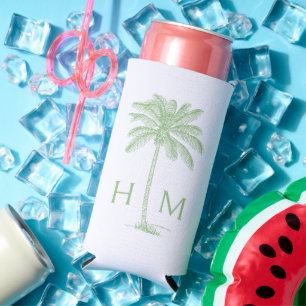 Grüne und weiße Palm-Palmetto-Baum-Monogramm Selters Dosenkühler