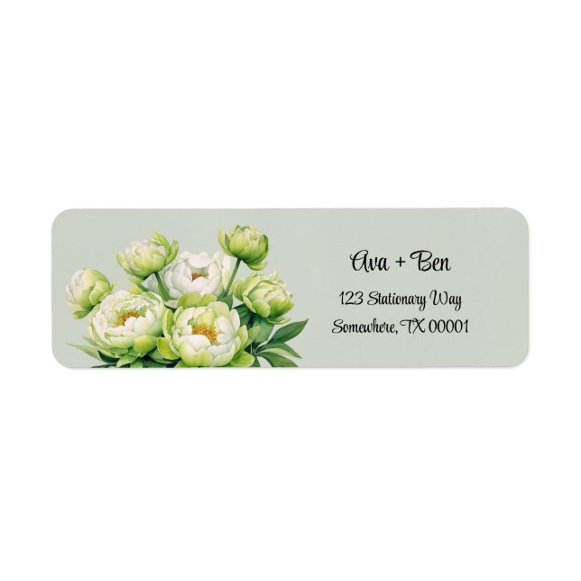Grüne und weiße Peony Elegant Hochzeitsadresse (Vorne)