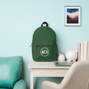 Grüne und weiße Schulfarben und Buchstaben Bedruckter Rucksack