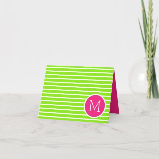 Grüne und weiße Streifen mit rosa Monogramm (Vorderseite)