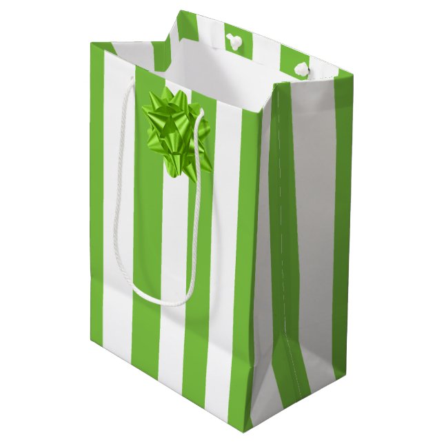 Grüne und weiße Streifen Mittlere Geschenktüte (Vorderseite Schrägansicht)