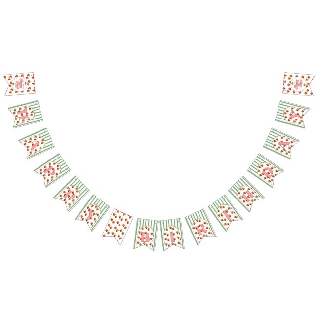 Grüne und weiße Streifen Strawberry Happy Birthday Wimpelkette (Alle)