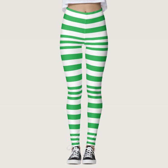 Grüne und weiße Streifen X 3 Leggings (Vorderseite)