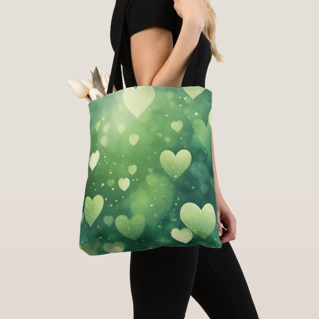 GRÜNE UND WEISSE WASSERFARBENHERZEN TASCHE (Von Nahem)