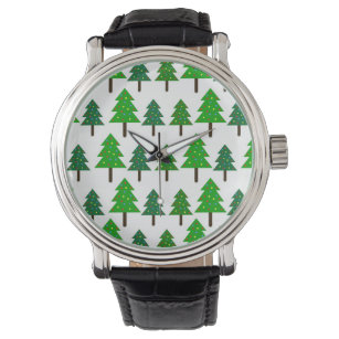 Grüne und weiße Weihnachtsbäume Armbanduhr