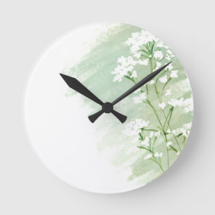 Grüne und weiße Wildblumen-Uhr Runde Wanduhr